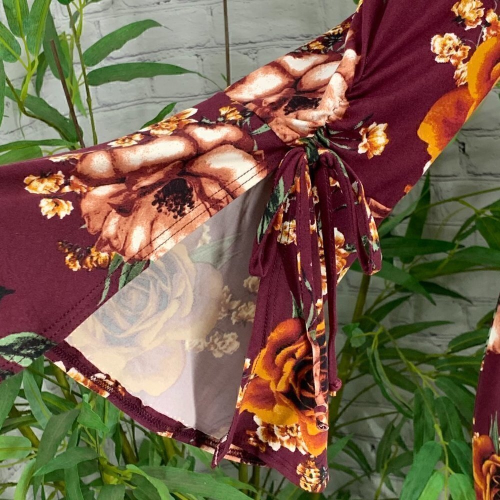 Gilli Maroon w/ Orange & Dusty Pink Floral Dress - Picture 5 of 8